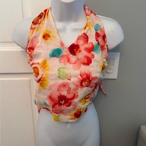 Women's S reversible boutique halter top floral polka dots cropped